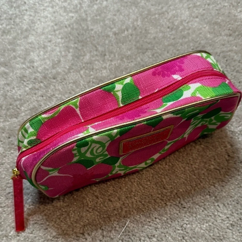 Lilly Pulitzer For Estee Lauder Large Pink & Green Floral Cosmetic Makeup Bag